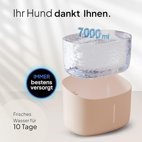 Pretty Paw Trinkbrunnen für Hunde mit 7L Wassertank - Super leiser Hunde Trinkbrunnen - BPA-freier Hundebrunnen mit Filter & LED - Leicht zu reinigender Dog Wasserspender