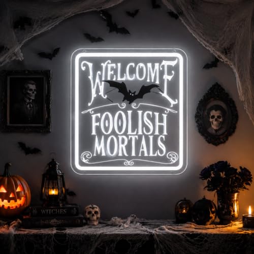 Image of Welcome Foolish Mortals Neon Sign Halloween Led Light for WallDecor