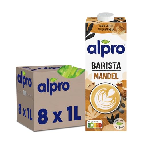 Alpro Barista Mandeldrink – Vegan und laktosefrei – Reich an Ballaststoffen – Mit Calcium und Vitaminen – UHT – 8 x 1 L