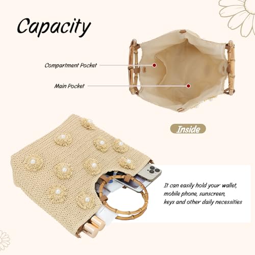 Bolsa playera para mujer, tejido con perlas florales miniatura 6