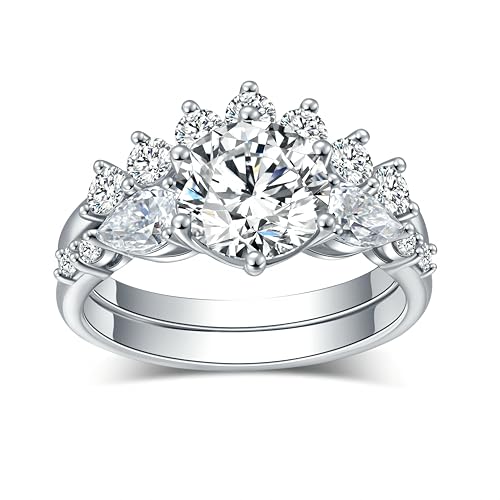 Moissanite Wedding Rings Bridal Set 4.63cttw(3CT Center Stone) D Color VVS1 Clarity Round Brilliant Cut Moissanite S925 Sterling Silver Engagement Rings for Women with Certificate