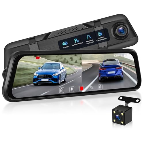 Dash Cam Specchietto per Auto con Telecamera Posteriore 1080P, 9.66"