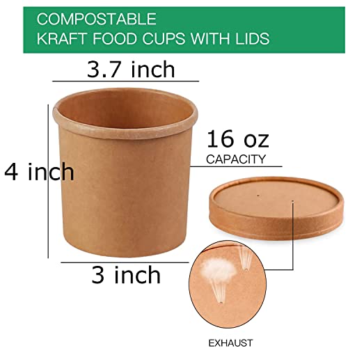 Wanbao 30 Pack 16 Oz Paper Soup Cups With Lids, Cold And Hot Food Container For Soup, Dessert, Yogurt, Sauce #TOP19