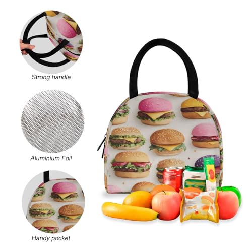 Pattern Hamburger Print Backpack Set with Lunch Bag, Large Capacity Travel Backpacks and Lunch Box Insulated for Commute Hiking Picnic4