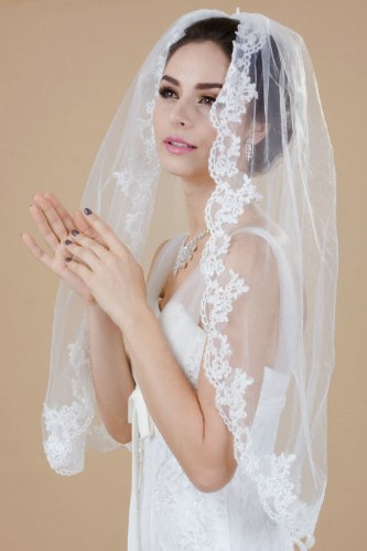 Venus Bridal Wedding Veil for Bride with Lace Edge and Comb Attached (Ivory, Plastic comb)