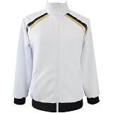 US Size White Zip-Up Track Jacket Black Gold Stripe Stand Collar Ribbed Cuffs Anime Sportswear Cosplay Costume Outfit(Male XS)