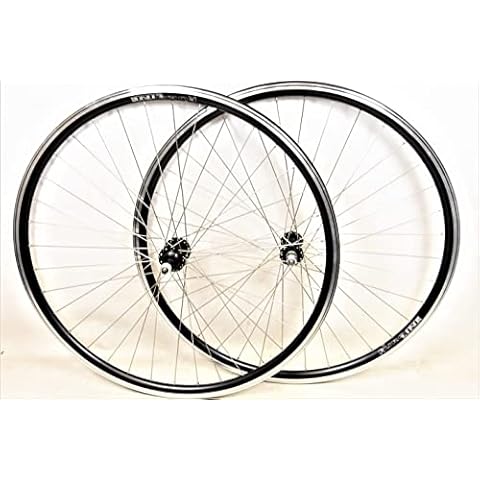 PAIR HYBRID TREKKING BIKE WHEELS 700c (622 x 19c) FOR 5 6 or 7 SPEED SCREW ON COGS VERY SMART BLACK DOUBLE WALL DEEP SECTION RIM Cover