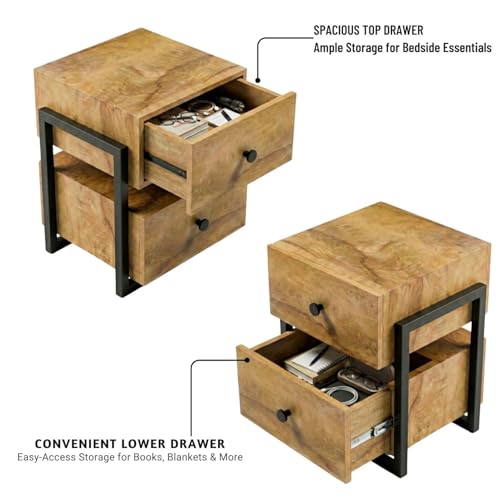 Image of FFO Side Tables for Bedroom with Drawers | Bedside Table | Bed Side Table for Bedroom with Drawer, Wooden Drawer with Open Shelf, Modern Side Table for Bed Room, White & Brown Finish (DIY).