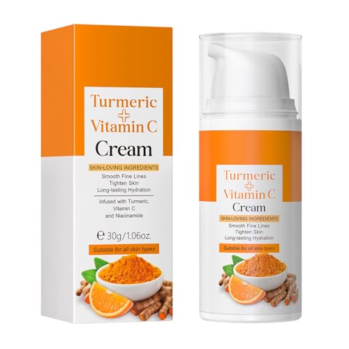 Crema Vitamínica de Cúrcuma,Crema Facial Iluminadora Blanqueadora de Cúrcuma,Gel Reparadora Hidratante Vitamina C para Hombres y Mujeres,Eliminadora Manchas Oscuras,30g