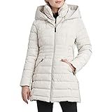 Laundry by Shelli Segal Women's 3/4 Puffer Jacket with Hood and Velvet Trim, Clay, X-Large