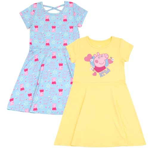 Peppa Pig Girls 2 Pack Skater Dresses Toddler to Big Kid Sizes (2T - 10-12)