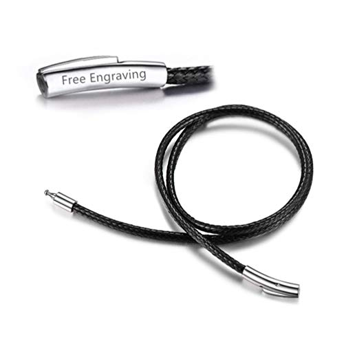 FaithHeart Custom Engraved Braided Leather Cord Necklace with Stainless Steel Durable Snap Clasp