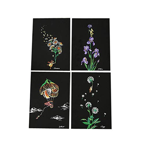 4 Sheets Magic Scrape Painting Paper Rainbow Drawing Pads with 1 Wooden Styluses,Starwak