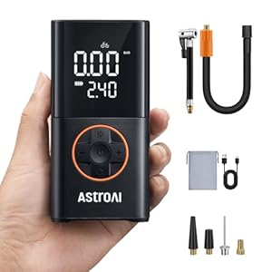 AstroAI Kabelloser Elektrische Luftpumpe, Tragbare Akku Fahrradpumpe mit alle ventile, LED-Licht, Wiederaufladbare Reifenpumpe für Fahrrad, E-Bike, Auto, Motorrad, Bälle, Schwarz