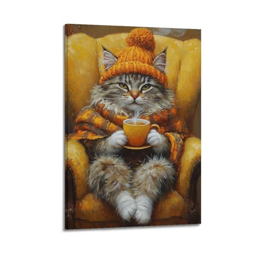 Art mural moderne sur toile chat rigolo 20x30cm pour salon esthétique