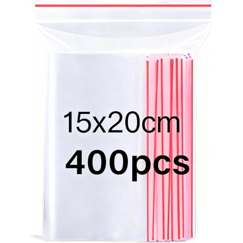 Omtofo Lot de 400 sachets en PE, 15 x 20 cm, avec fermeture à pression, transparents, petits...