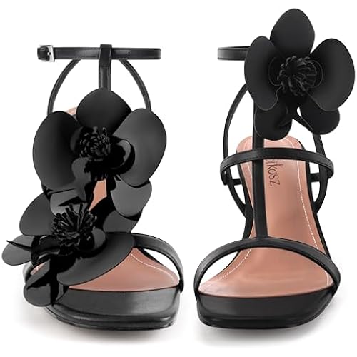 LACIKOSZ Floral Women High Heels Strappy Sandals Comfortable Dressy Shoes