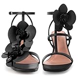 LACIKOSZ Black Heels Walking Sandals Women Comfy High Heels Dress Shoes Women Stiletto Sexy Strappy Heels