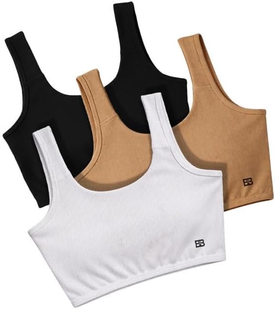 Women U-Neck Ribbed Innerwear Bra Cotton Blend Fabric with Pull-On Style, Broad Straps, Stretchable Fabric and Soft Finish for Regular Wear (Pack of 3)