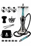 Adina Hookah Shisha Komplett-Set mit Tasche I 20+ Blow-Off Varianten I 40 cm Mini Edelstahl Shisha I Inkl. Reise Tasche, Bowl, Steinkopf mit Kaminaufsatz, Silikonschlauch, Mundstück, Zange I