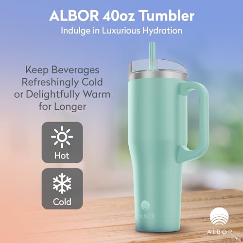 ALBOR Tumbler With Handle and Straw, Tumbler, Insulated Tumblers, Tumbler With Lid And Straw, Stainless Steel Tumblers, Tumblers With Lids And Straws, Tumbler With Handle (40 oz, Meadow Mint) - Thumbnail 2
