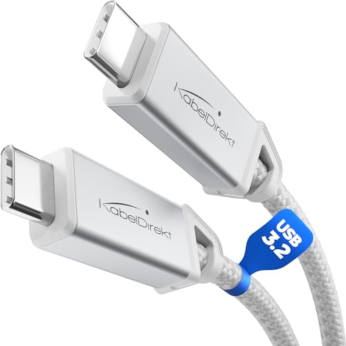 KabelDirekt – USB C Kabel All-in-One, USB 3.2 Gen 2, Metallstecker + Braiding – 1m (für Daten/Video mit 20Gbit/s, schnelles Laden mit 240W, universelles Datenkabel/Ladekabel/Monitorkabel, Weiß)