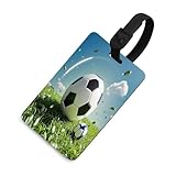 Cool Soccer Ball Luggage Tag Suitcase Tags with Information Card TPU Luggage Tags for Suitcase Privacy Protection Bag Tag for Men and Women Baggage Handbag Backpack