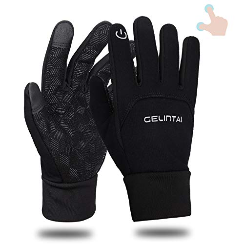 Petrunup Guantes de ciclismo, guantes para correr con pantalla táctil de invierno, ligeros para el forro de guante Fleece para mujer de ciclismo para mujer con gel antideslizante (negro L)