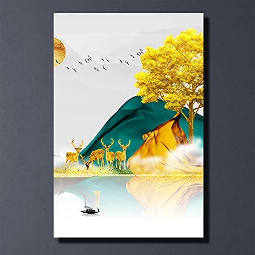 Póster de paisaje dorado abstracto para decoración de salones nórdicos 3