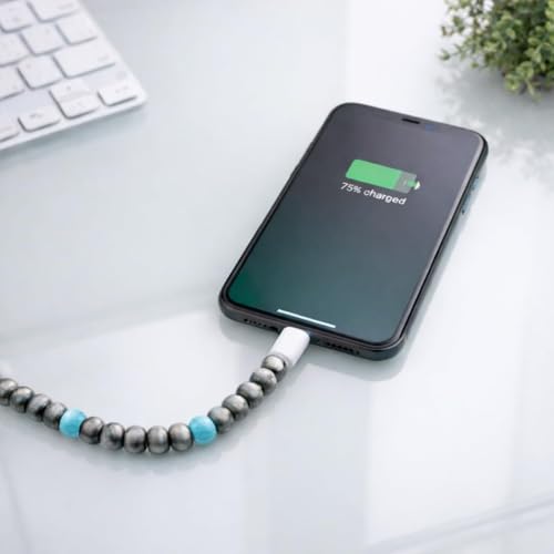 Image of Stylish Beaded Phone Charger Cable Colors USB Charging Cord for Smartphones (4-1, Charcoal, 3.3ft)