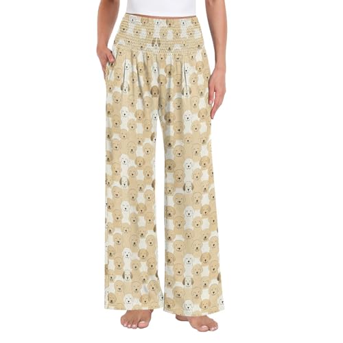 Pantalon Palazzo large beige taille haute avec poches pratiques