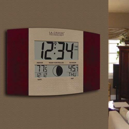 La Crosse Technology WS-8117U-IT-C Digital Wall Clock, with Temperature and Moon Phase