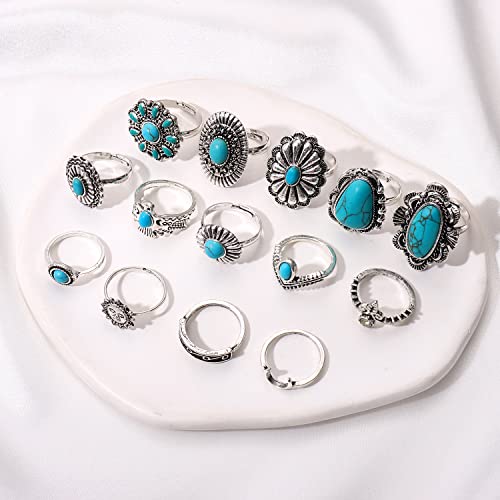 36-40 Pcs Vintage Silver Knuckle Rings for Women WesternTurquoise Rings Boho Silver Oval Gemstone Ring Joint Knuckle Rings4