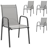 Outsunny Gartenstühle 4er Set Stapelbare Terrassenstühle mit Atmungsaktive Rücken, Armlehnen, wetterfest Balkonstühle 120 kg Belastbar Stapelstühle für Garten Balkon Terrasse 51 x 69 x 87 cm Hellgrau