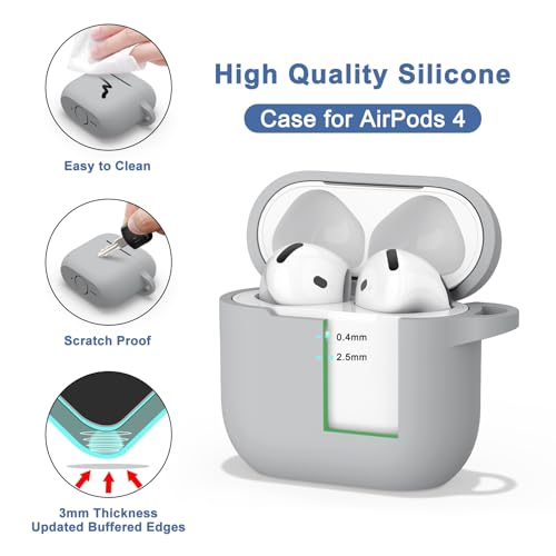 Image of Tobfit Case for AirPods 4 Case Cover 2024 with Lanyard & Keychain, Soft Silicone Protective Case for Apple AirPods 4th Generation, Full Protection, Support Wireless Charging, Gray