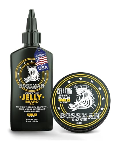 Bossman Jelly Beard Oil &amp; Beard Balm Combo for Men - Gold Scent