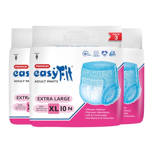 Image of Easyfit Adult Diaper Pants | 30 Count (Extra Large) | Waist 36-58 inch (90-148 cm) | Unisex | Leak Proof | Wetness Indicator | Overnight Protection | Elastic Waist (Pack of 3)