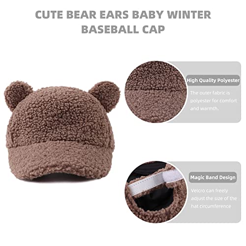 Winter Fleece Baseball Cap for Baby Girls Warm Toddler Boys Hat Cute Bear Ears Kids Baseball Hats3