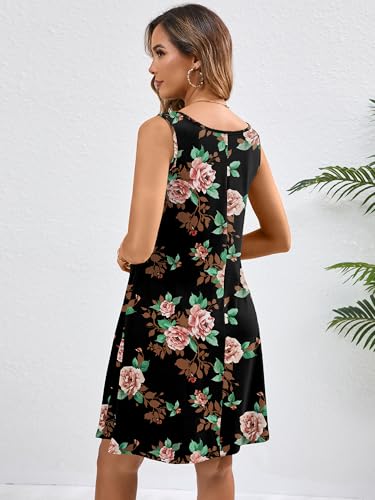 Image of Heymoments Women's Summer Sleeveless Crewneck Dresses Casual Loose Fitted Tank Sundress with Pockets