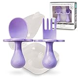 Grabease Baby and Toddler Self-Feeding Utensils – Spoon and Fork Set for Baby-Led Weaning – Made of Non-Toxic Plastic – Featuring Protective Barriers to Prevent Choking and Gagging