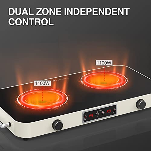 Qtyancy Electric Cooktop, Portable Electric Stove 110V 2 Burners 9 Heating Levels With 2 Handle, 2200W Knob Control Child Safety Lock & Timer #TOP2