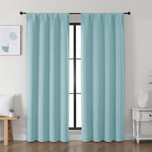Simplebrand Ava Aqua Blackout Curtains for Bedroom 72 Inch Length 2 Panels Set, Privacy Thermal Insulated Rod Pocket Window Curtains for Patio French Door Front Door, W40 x L72 Inch, Aqua