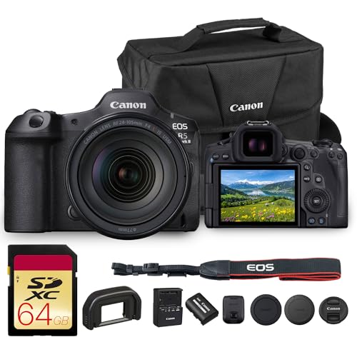 Image of Canon EOS R5 Mark II Mirrorless Camera with RF 24‑105mm f /4 L is USM Lens | 45 MP Full‑Frame CMOS, 8K RAW /4K 120p Video, Dual Pixel CMOS AF II, 8‑Stop Image Stabilization with Bag and 64GB Card