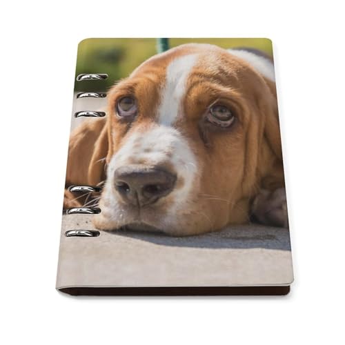 Carnet A5 rechargeable Basset Hound ligné en cuir synthétique