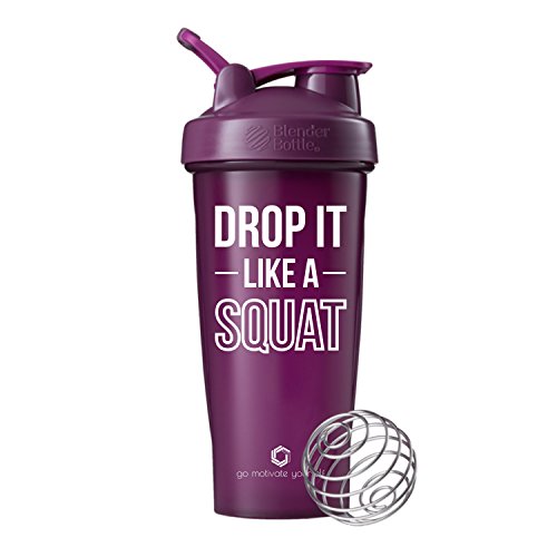 GOMOYO Drop It Like A Squat on BlenderBottle Brand Classic Shaker Cup, 28oz Capacity, Includes BlenderBall Whisk (Plum)