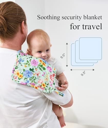 Image of Baby Lovey Security Blanket Set of 3, Bamboo-Derived Viscose, Super Soft and Breathable Baby Blanket with Attachable Loop, 9.5 inch*9.5 inch, Pastel Flutter /Leopard /Peony