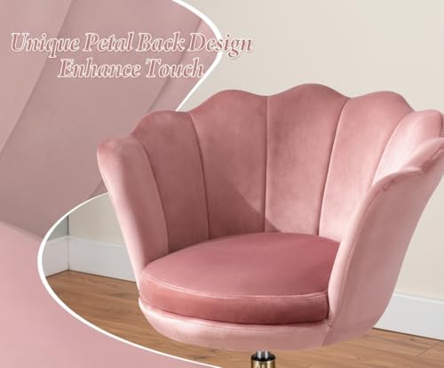 chairus Homeoffice Stuhl, Drehstuhl aus Samt Schreibtischstuhl höhenverstellbar Bürostuhl mit Blütenblatt-Rückenlehne, Vergoldeter Sockel Sessel für Schlafzimmer/Schminktisch,Rosa