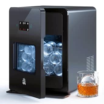 2'' Clear Ice Ball Maker – 4 Ice Spheres in 35min, 144 pcs/Day, Auto&Manual Fill, Fast Round Ice Machine with LCD Touch Panel, Self-Cleaning, Home & Bar Maker for Whiskey Parties Gift(Black)