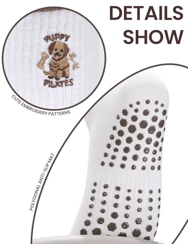 Image of Pilates Grip Yoga Socks For Women Barre Socks Cute Athletic Non Slip Sock | Soft cotton, breathable Non-slip grip sole Ruffle embroidery design For pilates barre yoga Cute women's gift