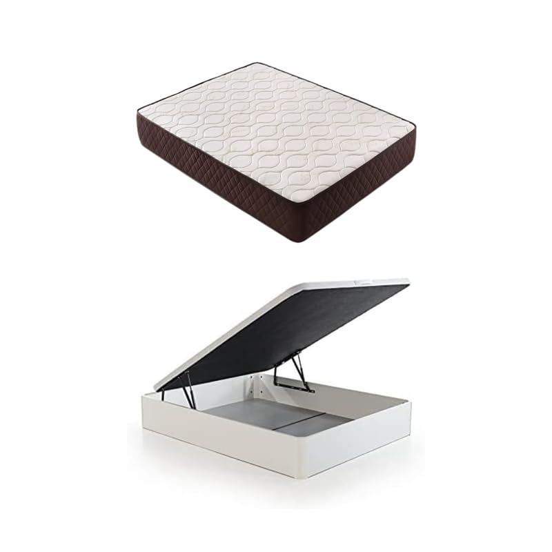 DESCANSIN Pack Colchon + Canape Abatible Maxima Comodidad | Gran Almacenaje (180x200, Blanco)